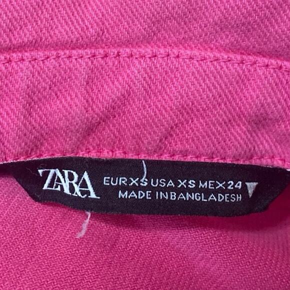 Zara Women's Pink Long Sleeve Button Down Cropped Denim Jean Jacket Size XS - Picture 3 of 3